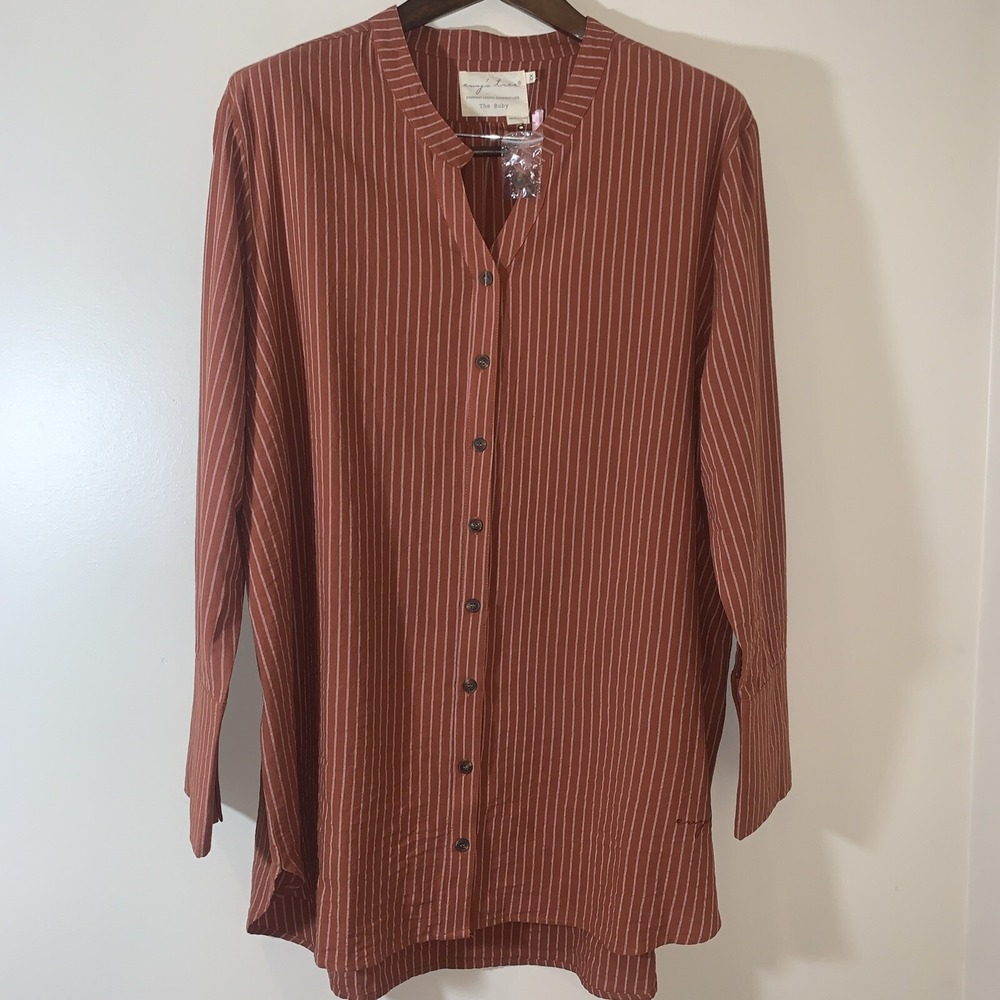 Evys Tree Top Womens 2X Burnt Orange‎ The Ruby Striped Lagenlook Tunic Stretch